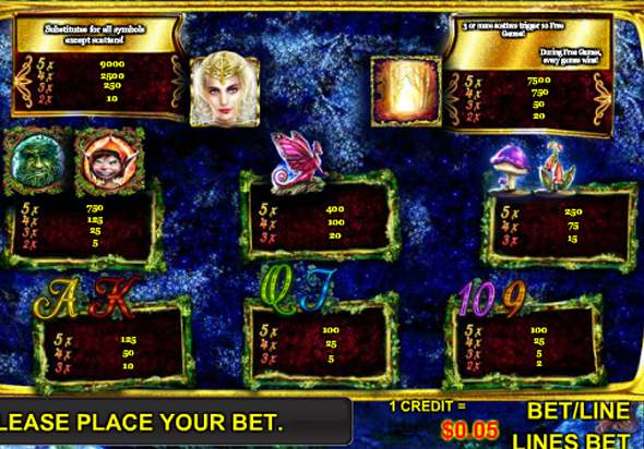 Призовые за комбинации в автомате Fairy Queen (Королева Фей)